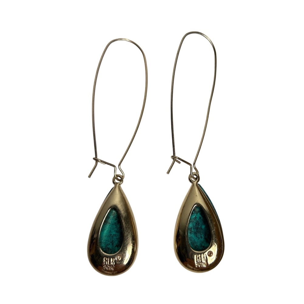 RLM SOHO Teardrop Earrings Women OS Gold Green Turquoise Stone Kidney Wire Drop - Picture 6 of 6